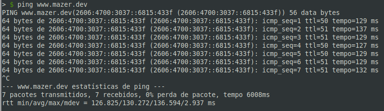 EXAMPLE OF USE OF THE COMMAND PING