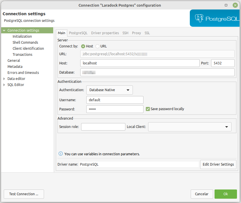 Dbeaver PostgreSQL connection to doker orangeock