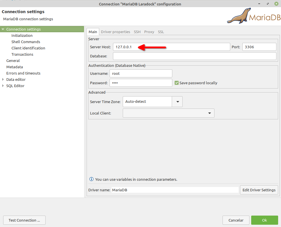 DBEAVER MYSQL AND MARIADB CONNECTION IN Docker Laradock